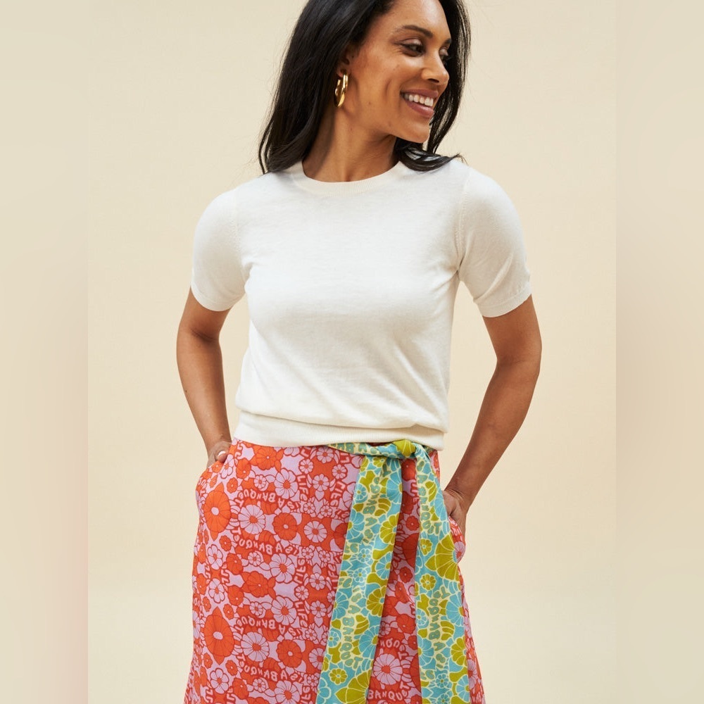 LINGUA FRANCA Life is a Banquet Floral Lilac Tie Skirt Size Large NWT - Picture 5 of 10